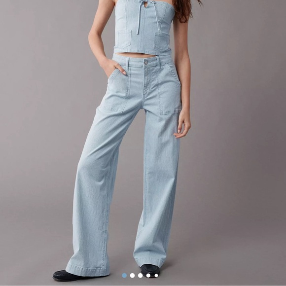 American Eagle Outfitters Denim - American Eagle AE High Rise Baggy Wide Leg Railroad Stripe Jeans